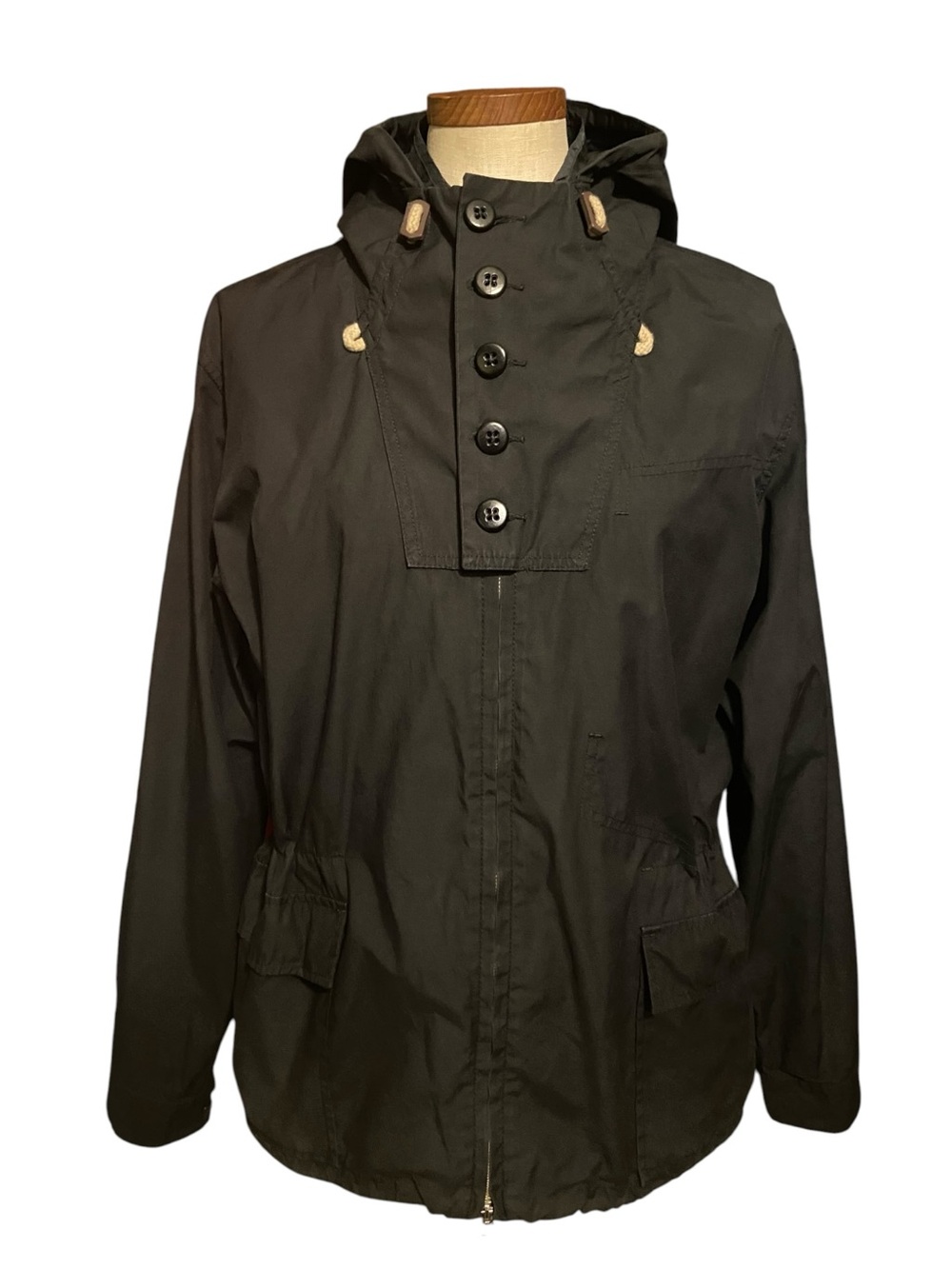 Paul Smith Jeans Black Hooded Zip Front .  Button Smock Anorak Style Jacket